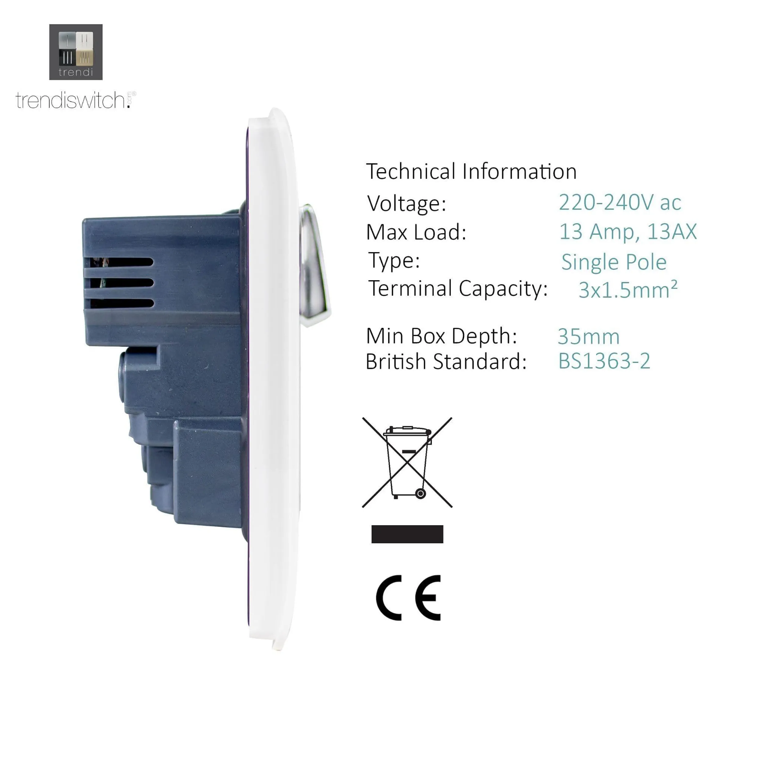 1 Gang 13Amp Switched Single Socket With 2 x USB Ice White ART-SKT13USBWH  Trendi Ice White